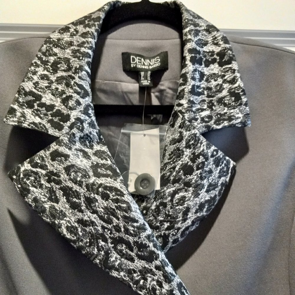 Leopard Trim Dennis Basso Blazer Peacoat Double-Breasted S 16 New With Tags - Picture 7 of 15